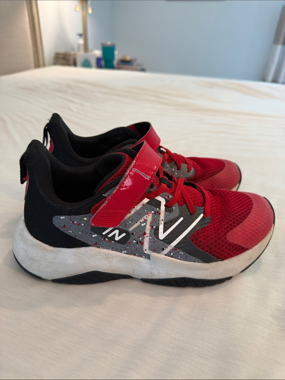 New Balance Red and Black Kids Hook-and-Loop Sneakers